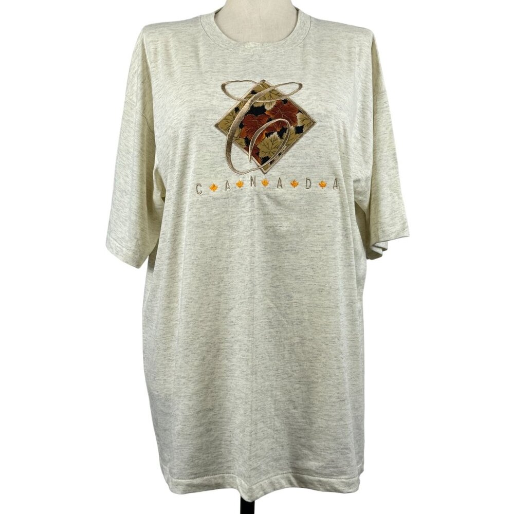 Vintage Cityscape Canada Graphic T-Shirt Size XLHeathered Gray Maple Leaf Tee
